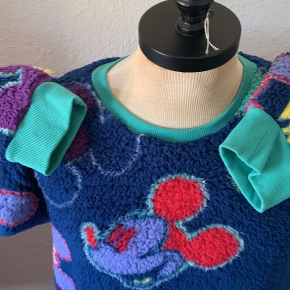Disney Parks Mickey Mouse Sherpa Fleece Sweater US Size large Multicolor Faces - Picture 7 of 13